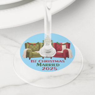 Cosy Chairs 1st Christmas Married 2025 Newlywed Wine Glass Tag