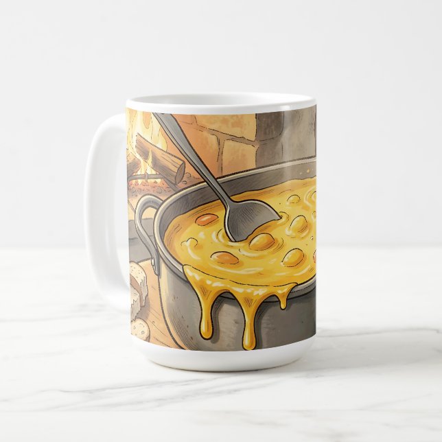Cosy Cheese Fondue Fireplace Coffee Mug (Front Left)