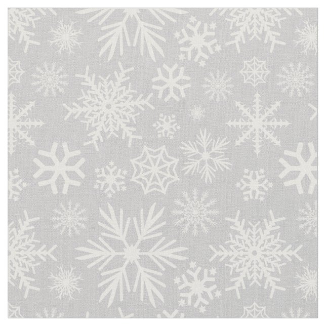 Cosy Chic Grey Winter Snowflakes Pattern Fabric (Close Up)