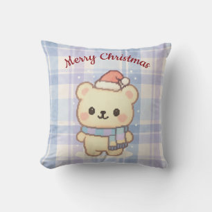 Cosy Christmas Bear Pastel Pixel Art Decor Cushion
