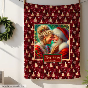 Cosy Christmas Blanket Burgundy Gold Holiday Decor