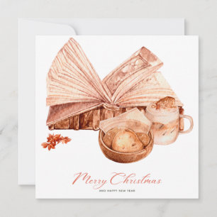 Cosy Christmas Book Coffee photo card