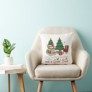 Cosy Christmas Book Lover Fuelled by Coffee & Rea Cushion