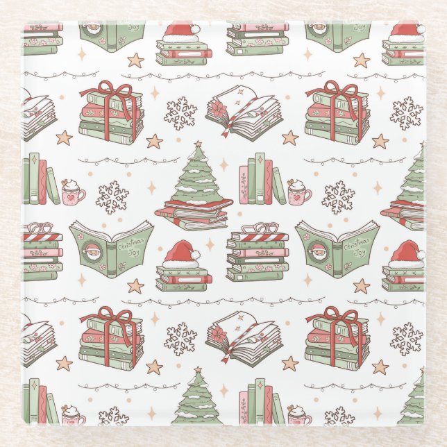 Cosy Christmas Book Lover  Glass Coaster (Front)