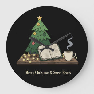 Cosy Christmas Book Lover   Sweet Reads Holiday  Large Clock