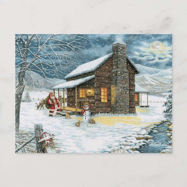 Cosy Christmas Cabin Postcard (Front)