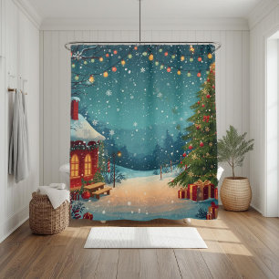 Cosy Christmas Cabin with Snowy Winter Scene Shower Curtain