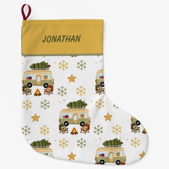 Cosy Christmas Camper Large Christmas Stocking (Front)