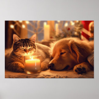 Cosy Christmas Cat and Dog by Candlelight — Holida Poster