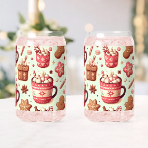 Cosy Christmas Cocoa and Gingerbread Pattern Can Glass
