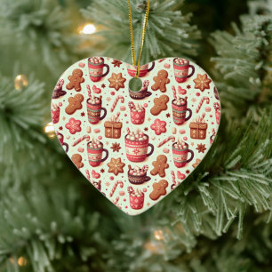 Cosy Christmas Cocoa and Gingerbread Pattern Ceramic Tree Decoration