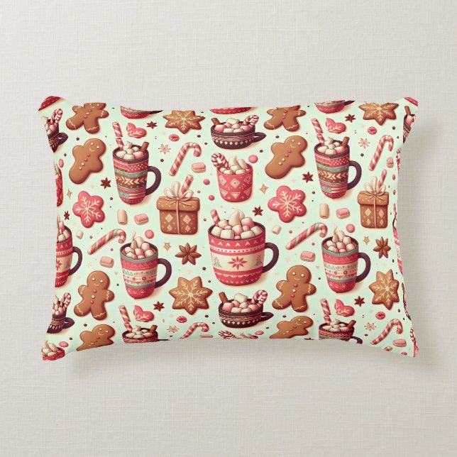 Cosy Christmas Cocoa and Gingerbread Pattern Decorative Cushion (Front)