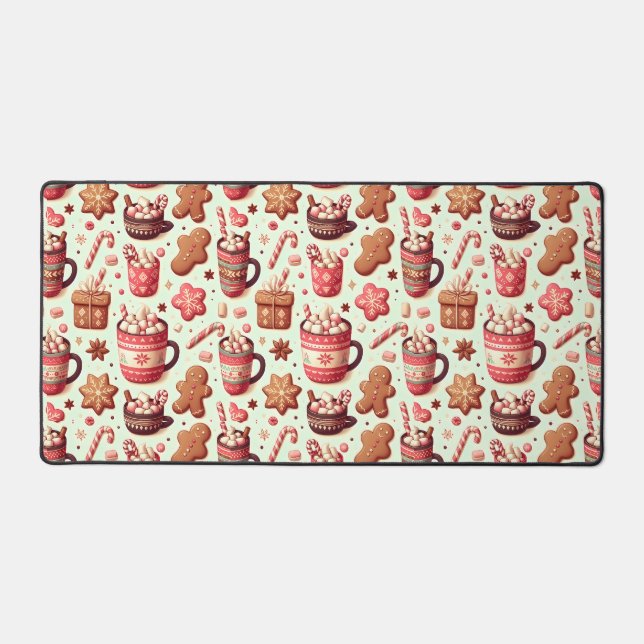 Cosy Christmas Cocoa and Gingerbread Pattern Desk Mat (Front)