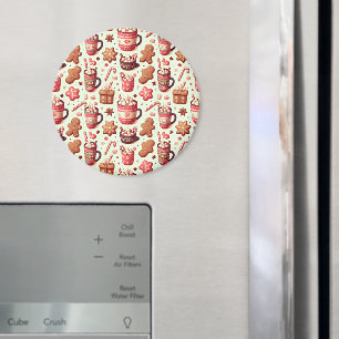 Cosy Christmas Cocoa and Gingerbread Pattern Magnet