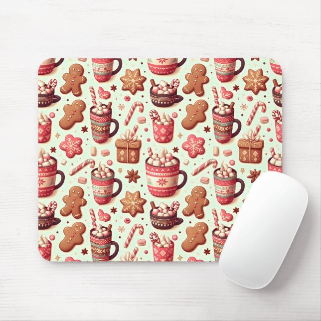 Cosy Christmas Cocoa and Gingerbread Pattern Mouse Pad (With Mouse)