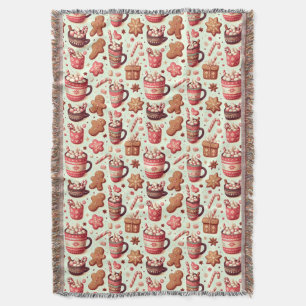 Cosy Christmas Cocoa and Gingerbread Pattern Throw Blanket