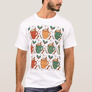 Cosy Christmas Coffee Mugs Pattern T-Shirt