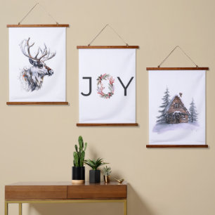 Cosy Christmas Collection Set of 3 Holiday Print Hanging Tapestry