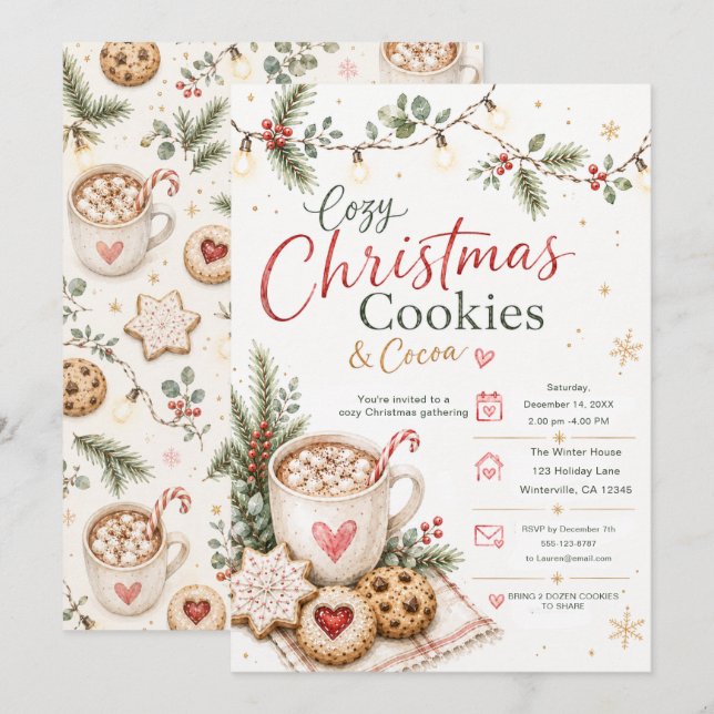 Cosy Christmas Cookies & Cocoa Invitation (Front/Back)