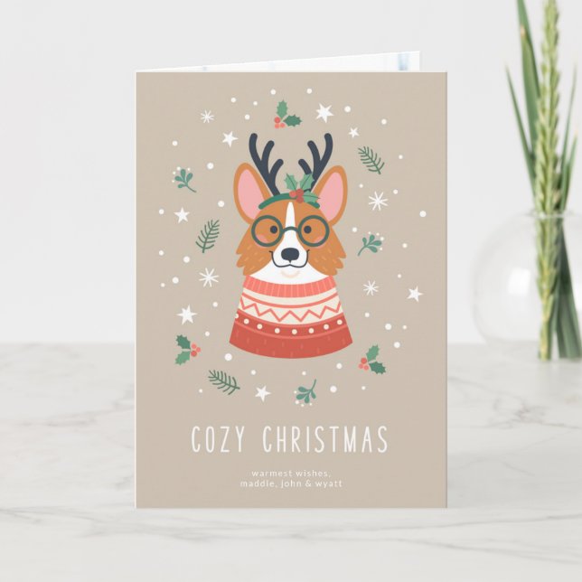 Cosy Christmas Corgi Holiday Card (Front)