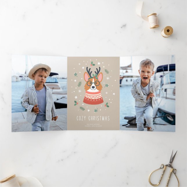 Cosy Christmas Corgi Tri-Fold Holiday Card (Inside)