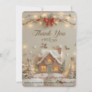 Cosy Christmas Cottage Thank-You Card – Watercolor