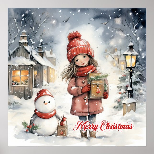 Cosy Christmas country scene with little girl Poster (Front)