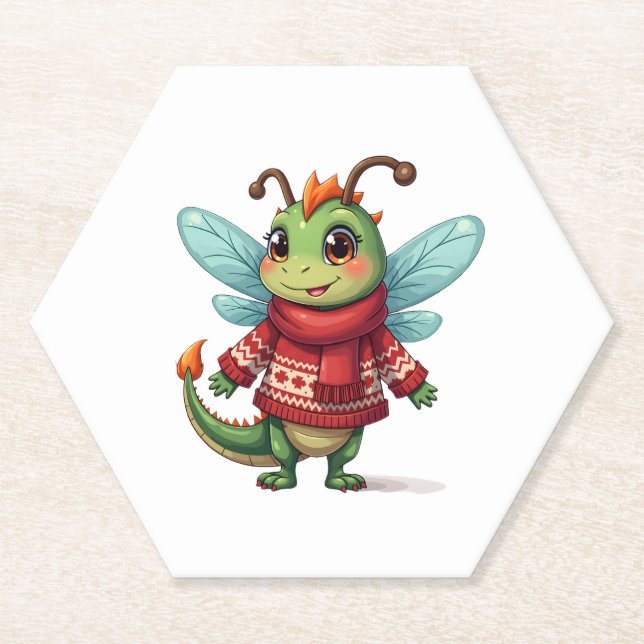Cosy Christmas Dragonfly Paper Coaster (Front)