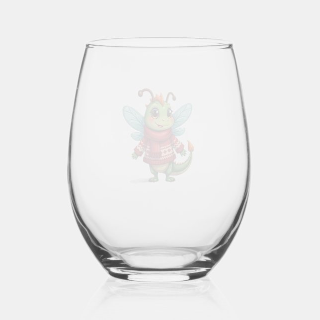Cosy Christmas Dragonfly Stemless Wine Glass (Front)