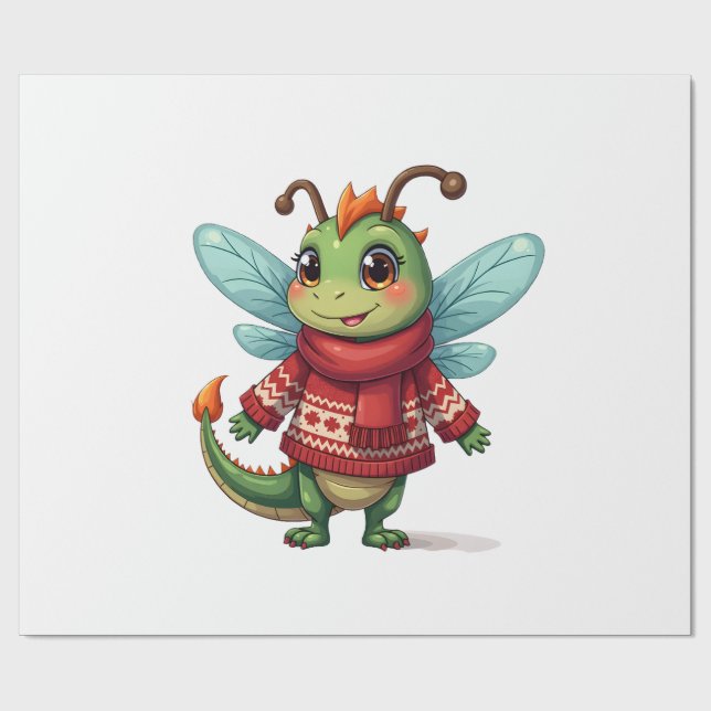 Cosy Christmas Dragonfly Wrapping Paper (Flat)