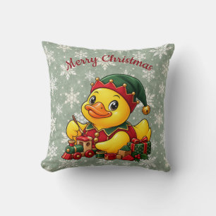 Cosy Christmas Elf Rubber Duck Holiday Decor Cushion