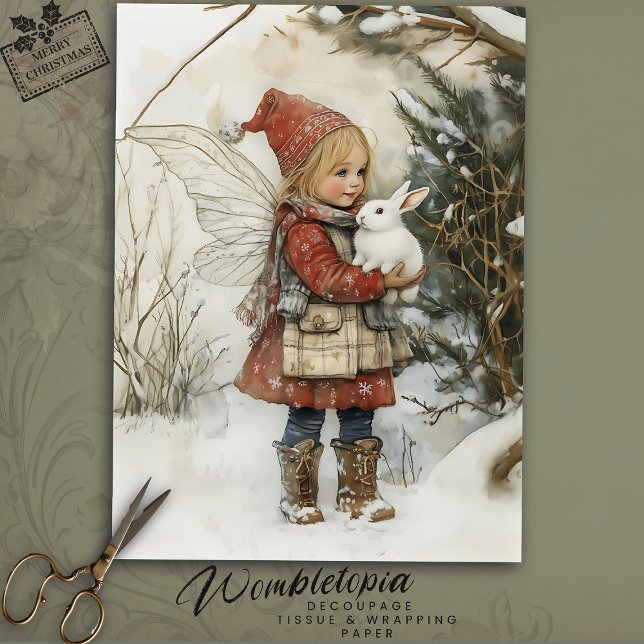Cosy Christmas Fairy with Snowy Woodland Bunny Tissue Paper (Creator Uploaded)