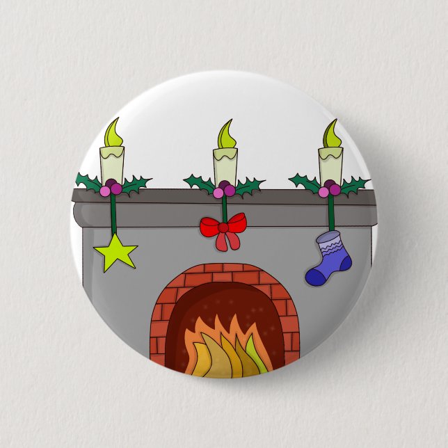 Cosy Christmas Fireplace 6 Cm Round Badge (Front)