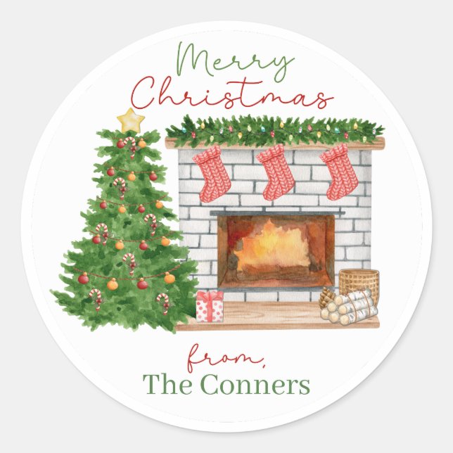 Cosy Christmas Fireplace gift stickers (Front)