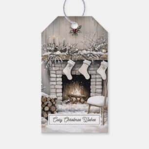 Cosy Christmas Fireplace Gift Tags