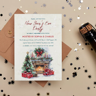Cosy Christmas Fireplace New Year's Eve Party Invitation