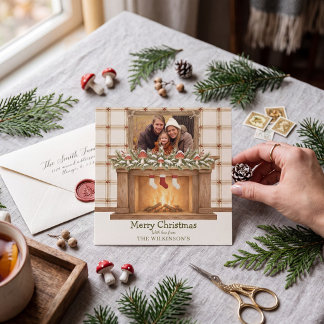 Cosy Christmas Fireplace Photo Card Whimsical