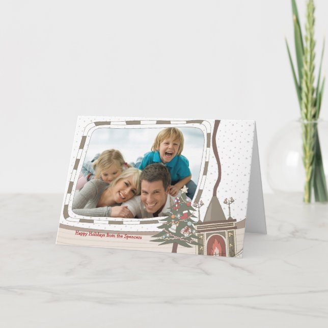 Cosy Christmas Fireplace Photo Greeting Card (Front)