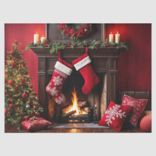 Cosy Christmas Fireplace with Stockings Decoupage  Tissue Paper