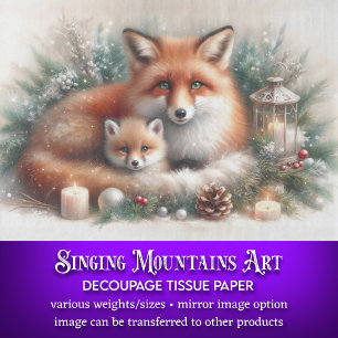 Cosy Christmas Fox Family Rustic Winter Decoupage Tissue Paper