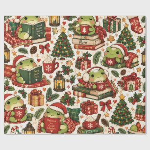 Cosy Christmas Frogs Cute Kawaii Frog Holiday Pa Wrapping Paper