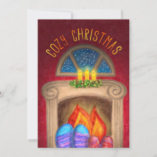 Cosy Christmas Fuzzy Socks by Warm Glow Fireplace Card