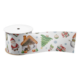 Cosy Christmas Gingerbred Photo Photo Pattern Satin Ribbon