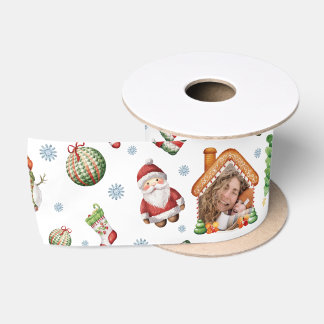 Cosy Christmas Gingerbred Photo Photo Pattern Satin Ribbon