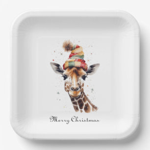 Cosy Christmas Giraffe, custom Paper Plate
