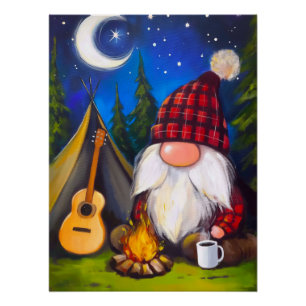 Cosy Christmas Gnome Camper Guitarist Poster