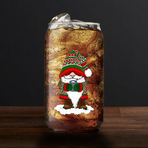 Cosy Christmas Gnome Red Green Winter Cute Can Glass