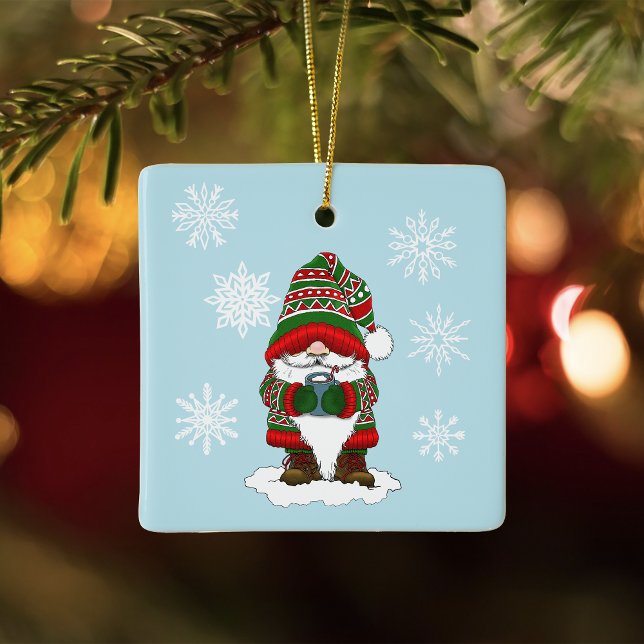 Cosy Christmas Gnome Red Green Winter Cute  Ceramic Ornament (Creator Uploaded)