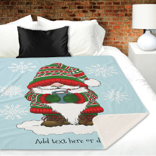 Cosy Christmas Gnome Red Green Winter  Cute Sherpa Blanket