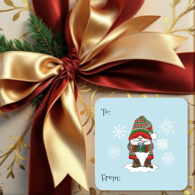 Cosy Christmas Gnome Red Green Winter Cute  Square Sticker (Creator Uploaded)